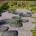 Chinese Style Green Slab Ting Step Garden Slab Paving Courtyard Slab Path Courtyard Garden Ting Step Bryophyte Group Bamboo Fence 3d model