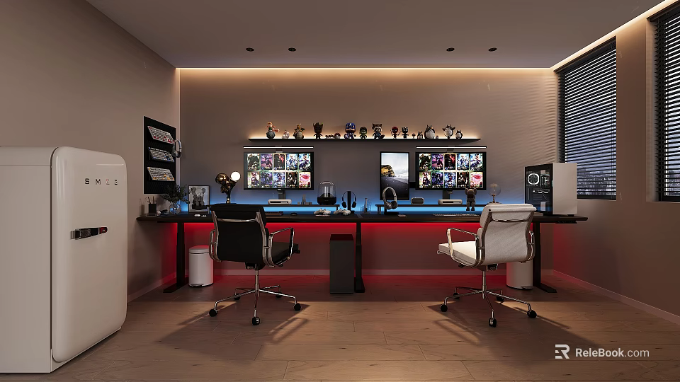 Modern Monitoring Room Setup With Multiple Monitor Screens Control Desk And Ergonomic Chairs 3d model 