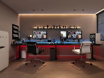 Modern Monitoring Room Setup With Multiple Monitor Screens Control Desk And Ergonomic Chairs 3d model