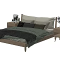 Modern Double Bed With Wooden Frame Bedside Tables And Decorative Items 3d model
