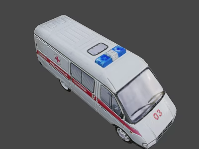 White Ambulance Car With Red Cross Blue Emergency Lights And Number 03 3d model