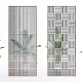 Interior Decor Featuring Modern Partition Screens With Grid Patterns And Green Plants 3d model