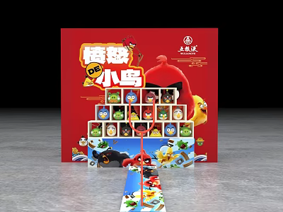 Angry Birds Themed Photo Check-in Spot With Red Background Bird Character Tower And Blue Carpet 3d model