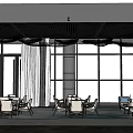 Modern Hotel Lobby Interior With Large Windows Gray Pillars White Chairs And Carpet
