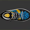 Stylish High top Shoes with Black Yellow Blue Patterned Design and White Laces