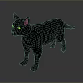 Black Cat with Green Eyes and Pink Ears in Stylized 3D Model Design