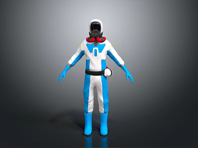 Blue And White Protective Suit With Helmet Face Mask And Safety Boots 3d model