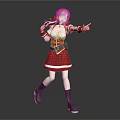 Game Movie Character With Blonde Hair Red Dress White Accents Brown Belt And Pointing Gesture