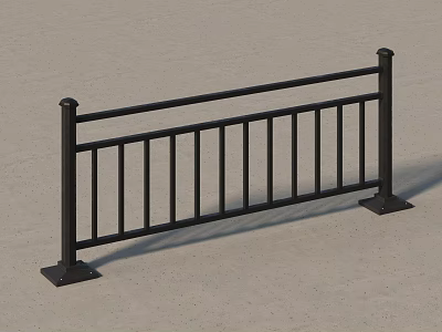 Black Metal Fence With Vertical Bars And Square Base For Outdoor Areas 3d model