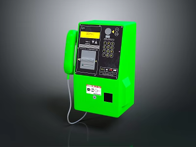 Green Public Emergency Phone Device With Handset Numeric Keypad Display Screen And Labels 3d model