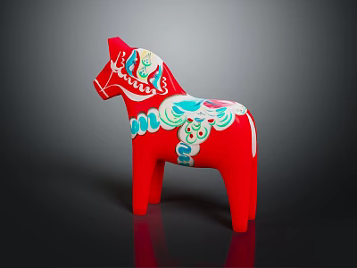 Red Wooden Horse Doll With Colorful Decorative Patterns And Traditional Design 3d model