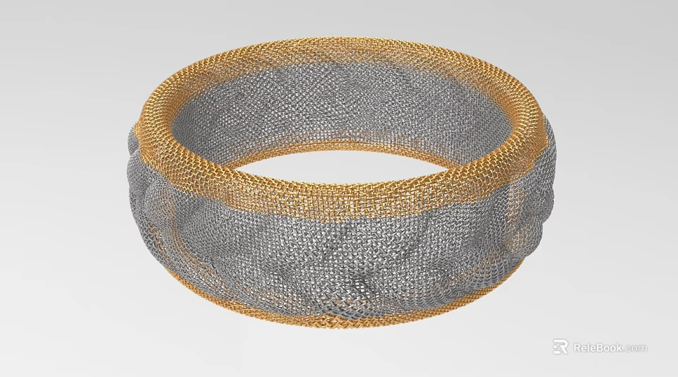 Decorative Ornament Set With Circular Metallic Mesh Gray And Gold Textured Surface 3d model 