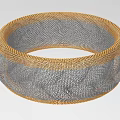 Decorative Ornament Set With Circular Metallic Mesh Gray And Gold Textured Surface