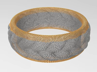 Decorative Ornament Set With Circular Metallic Mesh Gray And Gold Textured Surface 3d model