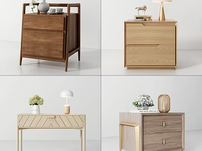 Stylish Bedside Tables With Drawer Design And Decorative Lamp Vase Accents 3d model