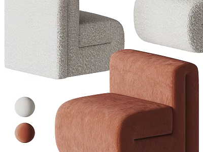 Minimalist Plush Sofa Stools In Soft Fabric With Neutral And Warm Hues 3d model