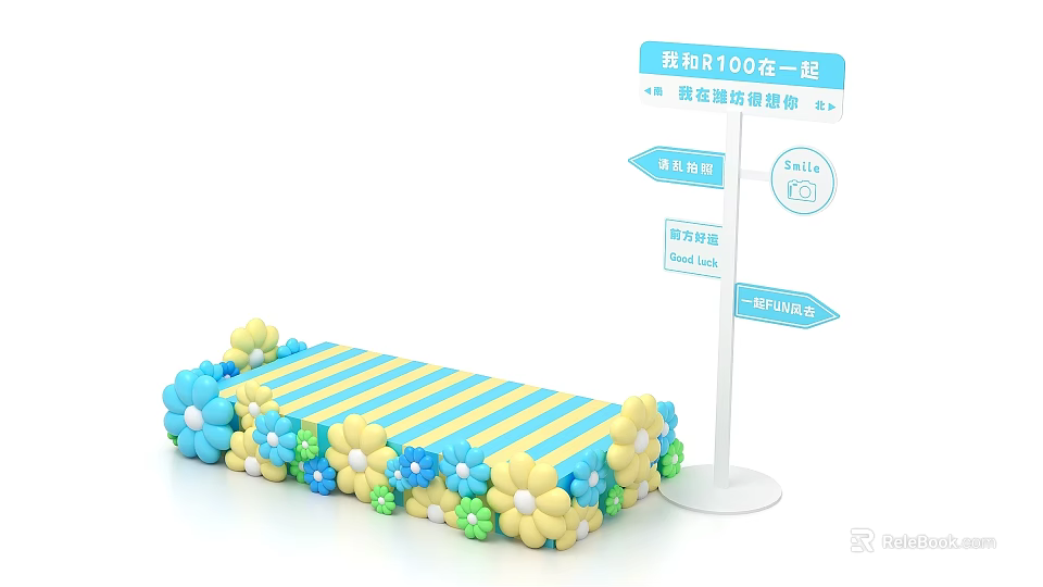 Guide Sign with 100 Years Educational Knowledge Graph Course Navigation SPIRIT and Flower Striped Platform 3d model 