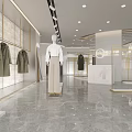 Elegant Modern Clothing Store Interior With Marble Floor Gold Frames Mannequins Green Plants Display Racks