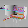Colorful Steel Structure Design With Staircase Platform Support Columns And Framed Panels