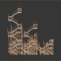 Intricate Wooden Structure Model With Interconnected Staircases Platforms Frames And Maze Design 3d model