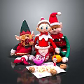 Christmas Elf Plush Toys Display With Santa Hats Walnuts And Small Gifts