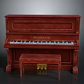 Classic Redwood Piano Bench Set With Intricate Carvings And Smooth Surface Finish