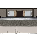 Modern Double Bed With Dark Headboard White Brown Pillows Black Nightstands And Light Lamps
