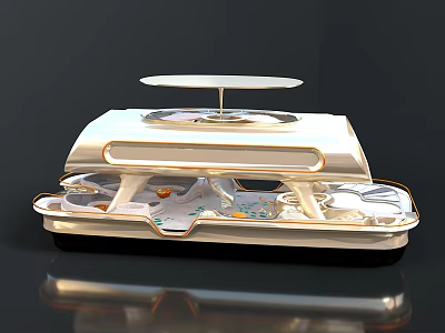 Modern Multi tiered Storage Organizer With Top Platform And Gold Trim Compartments 3d model