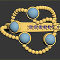 Gold Ring With Blue Pearls And Gold Beaded Details Purple Gemstone Accents
