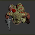 Mechanical Diving Character in Retro Gold Red Gear with Round Helmet Windows and Tool