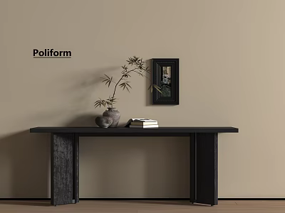 Minimalist Poliform Console Table With Bamboo Vase Picture Frame Books On Beige Wall Wooden Floor 3d model