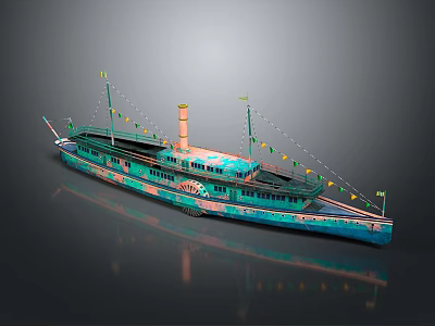 Vintage Steamship With Colorful Flags And Classic Design 3d model