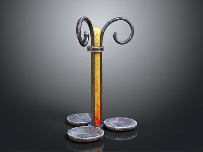 Ornate Metal Stand With Curved Top And Colorful Vertical Bar Three Stone Bases 3d model
