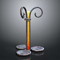 Ornate Metal Stand With Curved Top And Colorful Vertical Bar Three Stone Bases