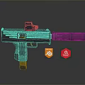 High Quality 3D Rendered Black Submachine Gun With Silencer And Scope