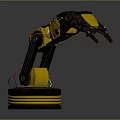 Black And Yellow Robotic Arm Character With Mechanical Joints Gripper And Circular Base