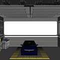 4S Shop Modern Car Service Workshop With Black Vehicle On Yellow Grid Mat