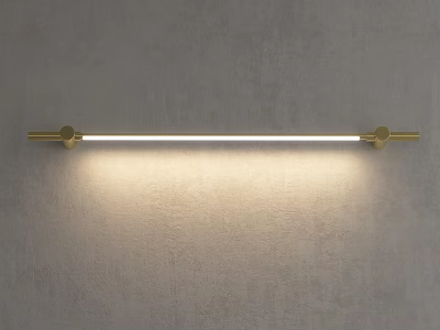 Modern Brass Wall Mounted Decorative Light With Strip Design And Soft Glow On Gray Wall 3d model