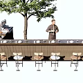 Outdoor Bar Counter With Stools Bartender Green Tree And Drink Glasses