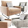 Beige And Grey Leisure Chairs With Checkered Cushions And Black Metal Legs