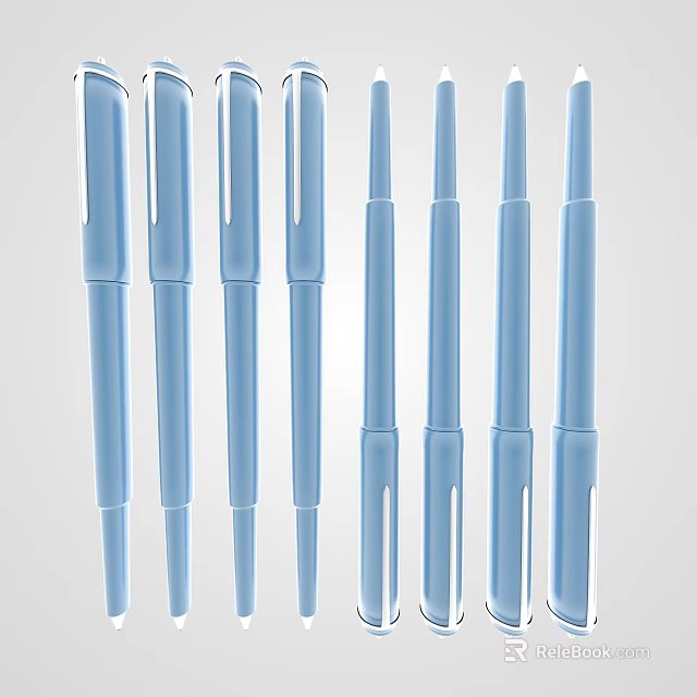 Sleek Blue Pens With Modern Design And Assorted Styles For Writing Tasks 3d model