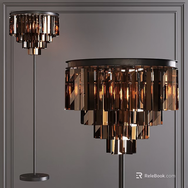 Modern Elegant Floor Lamp With Crystal Fringe And Metallic Frame Design 3d model 