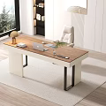 Modern Desk with Wooden Top Laptop Lamp Green Plant White Chair Window View and Bookshelf