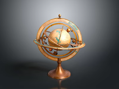 Vintage Globe Decorative Piece with Bronze Stand and Metal Rings 3d model
