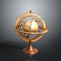 Vintage Globe Decorative Piece with Bronze Stand and Metal Rings