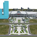 Aerial View Urban Planning of Modern Transport Hub with High Rise Buildings and Green Areas
