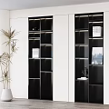 Modern Black And White Display Cabinet With Multiple Shelves And Decorative Lighting