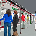 Subway Train Car Interior With Standing Passengers Handrails And Side Seats 3d model