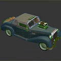 Vintage Teal Car Model Featuring Weathered Finish Exposed Engine And Silver Wheels