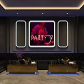 KTV Party Space Featuring Large Screen Neon Frame Dark Walls And Black Sofas 3d model